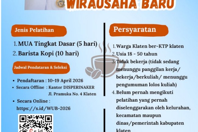 WARGA KLATEN MERAPAT! PELATIHAN MUA & BARISTA GRATIS 2026 KINI DIBUKA!